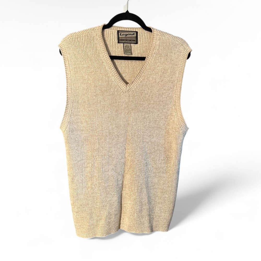 Legend Tan Sleeveless Sweater Vest Ramie & Cotton Blend Timeless Quiet Luxury L
